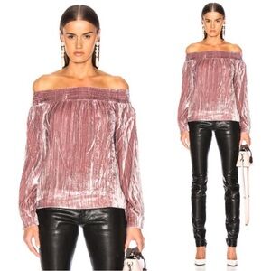 Marissa Webb Amelie Velvet Top Mauve Pink Off Shoulder Silk-Blend Long Sleeve